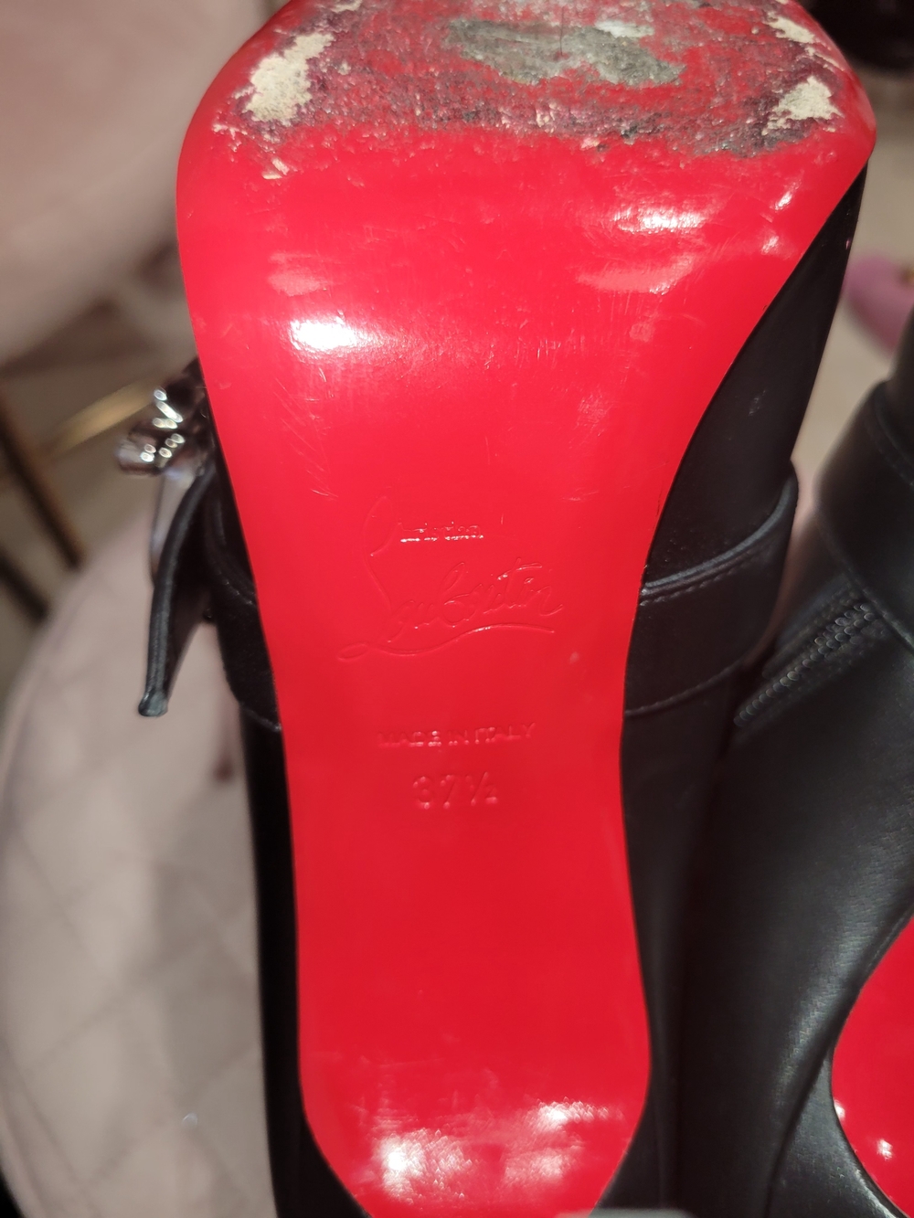 Christian Louboutin Black Leather Pointed Stiletto Ankle Boots - Picture 8 of 9